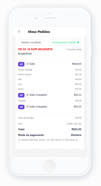 Tela do aplicativo Miix Delivery: Seus pedidos por aqui