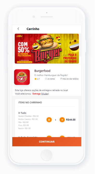 Tela do aplicativo Miix Delivery: Monte seu pedido